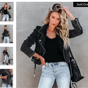 VICI Amaya Pocketed Corduroy Moto Jacket - Black